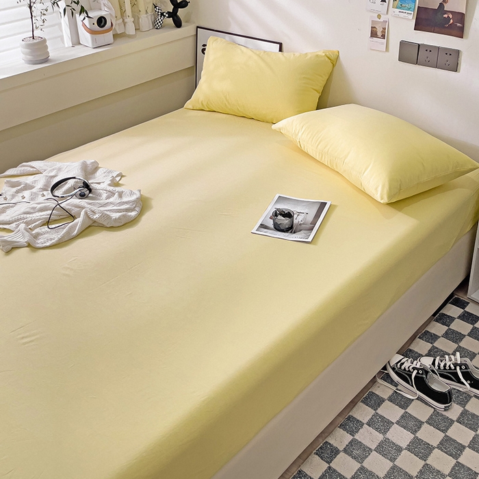 91家纺网 家纺一手货源 找家纺 六巷胡同 2023新款32支全棉纯色水洗棉单床笠 嫩鹅黄