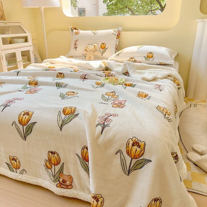 91家纺网 家纺一手货源 找家纺 沐慕 2023新款毛毯 可可花