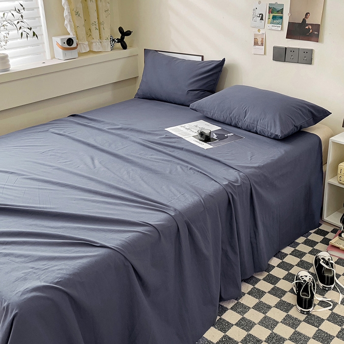 91家纺网 家纺一手货源 找家纺 六巷胡同 2023新款32支全棉纯色水洗棉单床单 藏青蓝