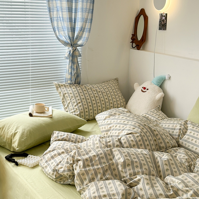 91家纺网 家纺一手货源 找家纺 昔可家纺 2023新款法式田园花卉混搭全棉四件套 木槿花