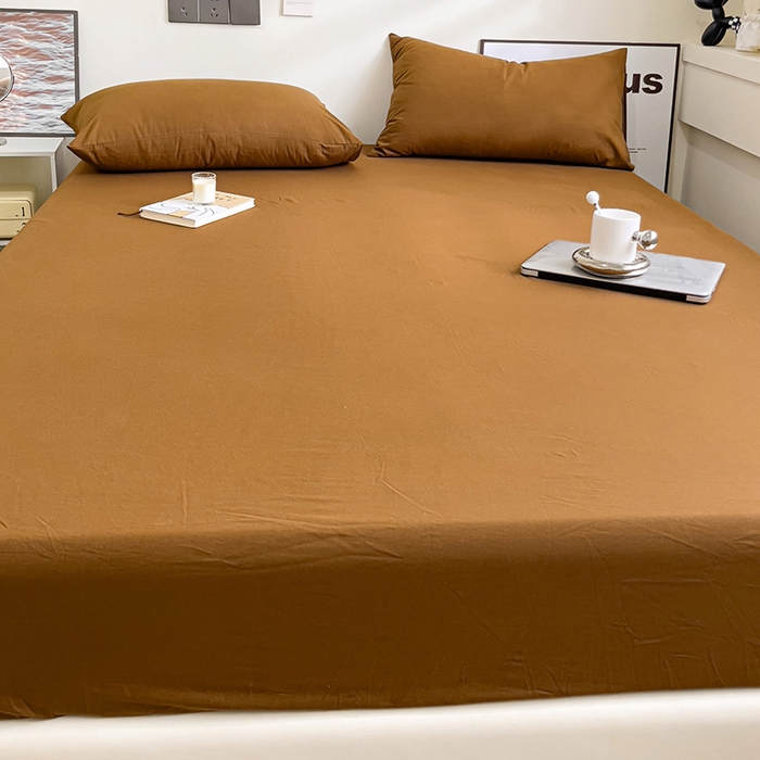 91家纺网 家纺一手货源 找家纺 六巷胡同 2023新款32支全棉纯色水洗棉单床笠 栗子棕