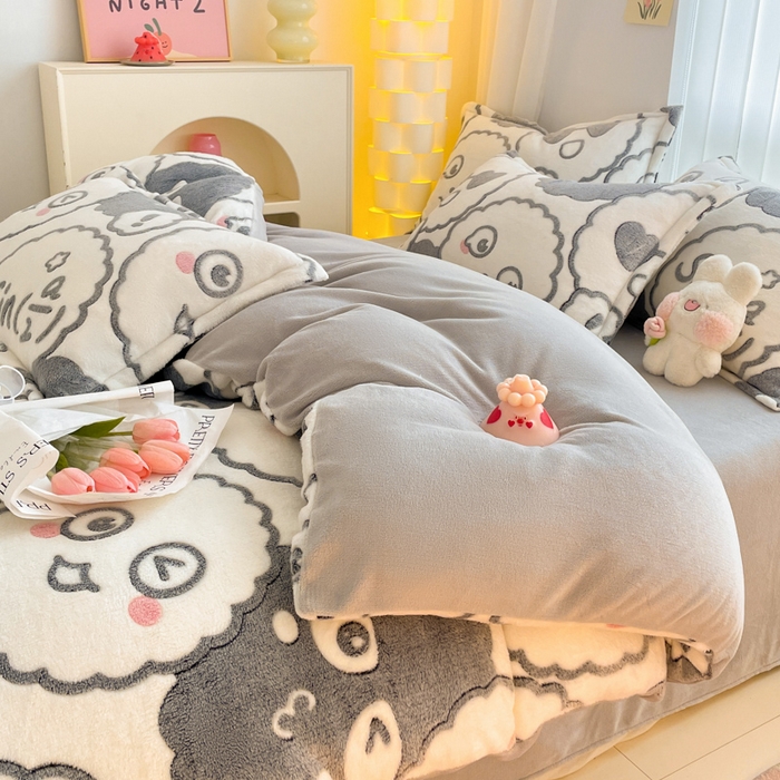 91家纺网 家纺一手货源 找家纺 同田家纺 2024秋冬新品雪花绒牛奶绒印花四件套 百变煤球