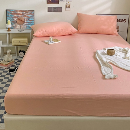 91家纺网 家纺一手货源 找家纺 六巷胡同 2023新款32支全棉纯色水洗棉单床笠 蜜桃粉