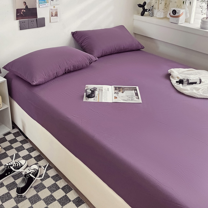 91家纺网 家纺一手货源 找家纺 六巷胡同 2023新款32支全棉纯色水洗棉单床笠 酱灰紫