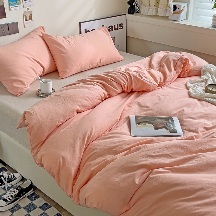 91家纺网 家纺一手货源 找家纺 六巷胡同 2023新款32支全棉纯色水洗棉单被套 蜜桃粉