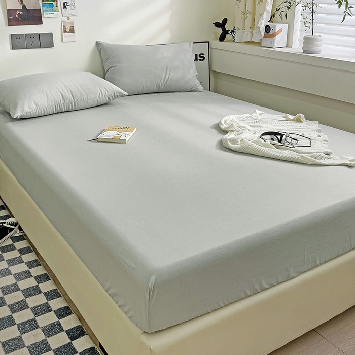 91家纺网 家纺一手货源 找家纺 六巷胡同 2023新款32支全棉纯色水洗棉单床笠 奶奶灰