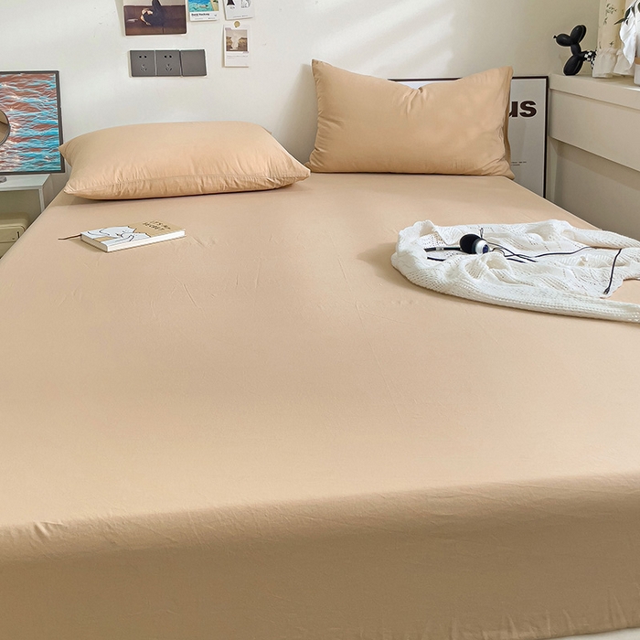 91家纺网 家纺一手货源 找家纺 六巷胡同 2023新款32支全棉纯色水洗棉单床笠 奶茶咖