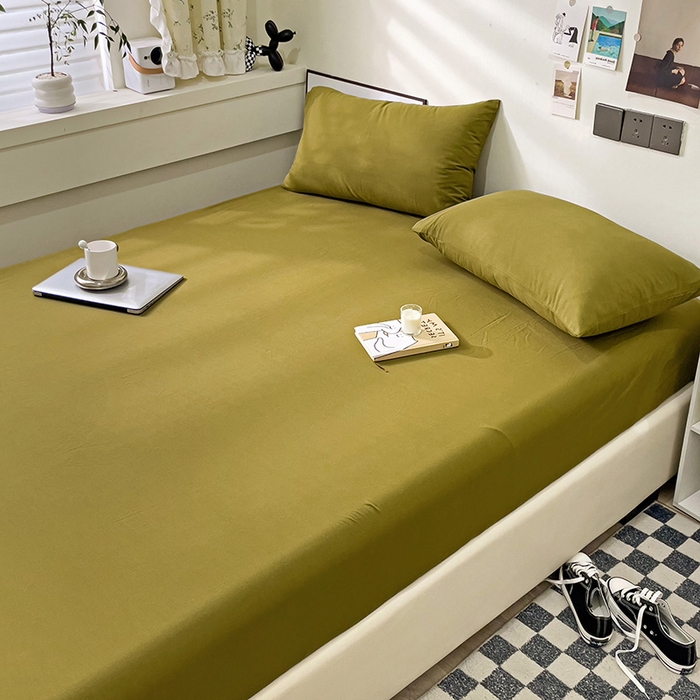 91家纺网 家纺一手货源 找家纺 六巷胡同 2023新款32支全棉纯色水洗棉单床笠 咸菜绿