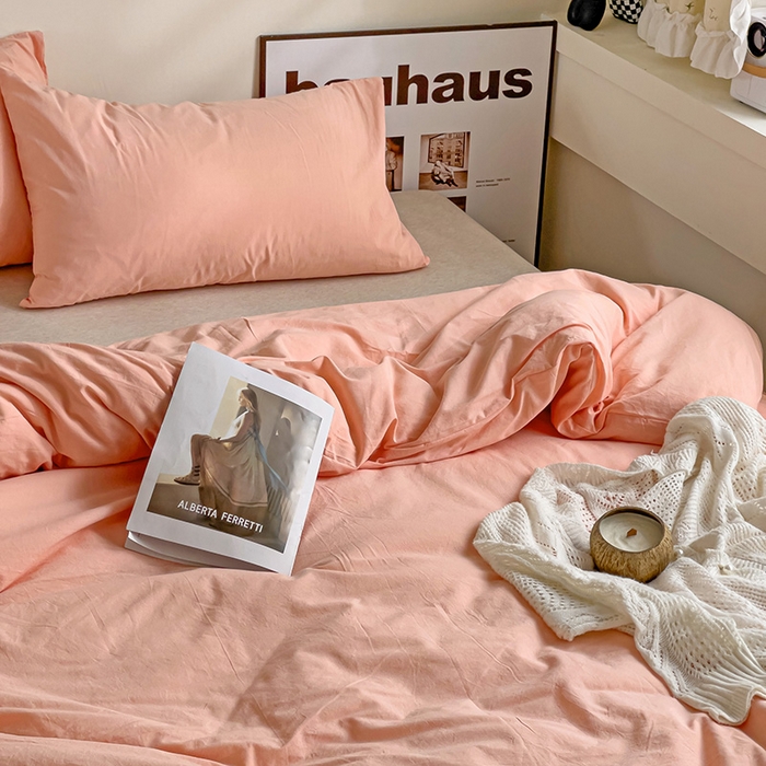 91家纺网 家纺一手货源 找家纺 六巷胡同 2023新款32支全棉纯色水洗棉单被套 蜜桃粉