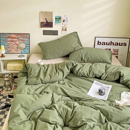 91家纺网 家纺一手货源 找家纺 六巷胡同 2023新款32支全棉纯色水洗棉单被套 抹茶绿