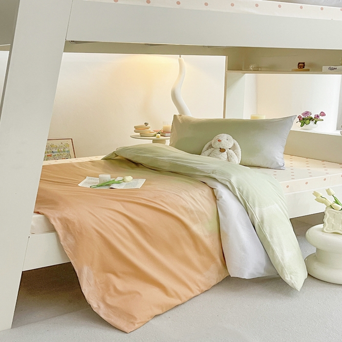 91家纺网 家纺一手货源 找家纺 昔可家纺 2023新款少女粉渐变色上下铺全棉四件套 落日橘调