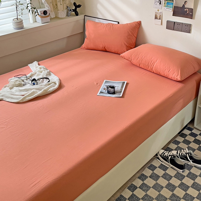 91家纺网 家纺一手货源 找家纺 六巷胡同 2023新款32支全棉纯色水洗棉单床笠 脏脏橘