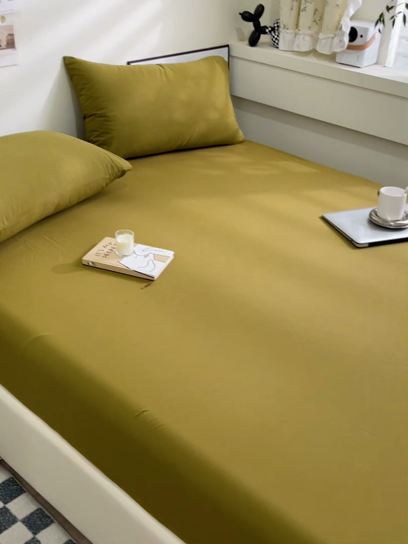 91家纺网 家纺一手货源 找家纺 六巷胡同 2023新款32支全棉纯色水洗棉单床笠 咸菜绿