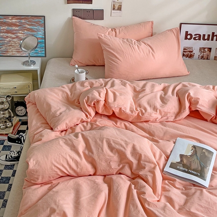 六巷胡同 2023新款32支全棉纯色水洗棉单被套 蜜桃粉