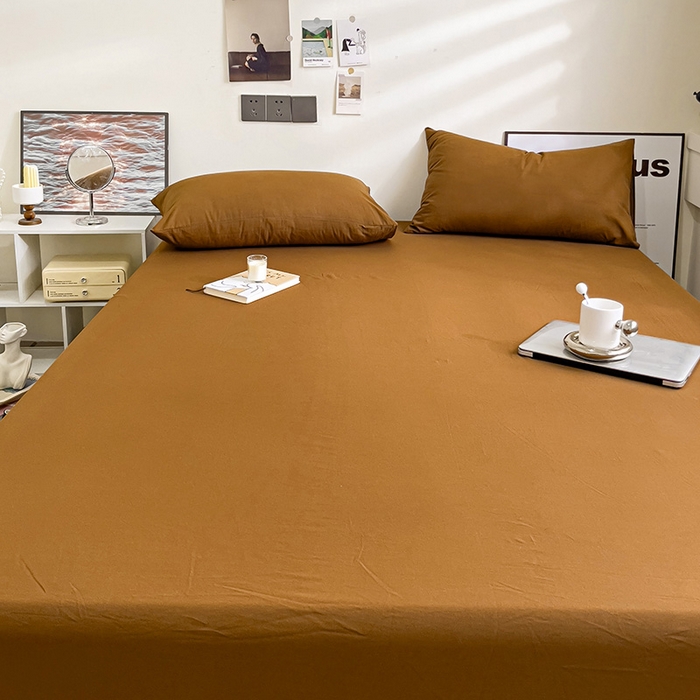 91家纺网 家纺一手货源 找家纺 六巷胡同 2023新款32支全棉纯色水洗棉单床笠 栗子棕