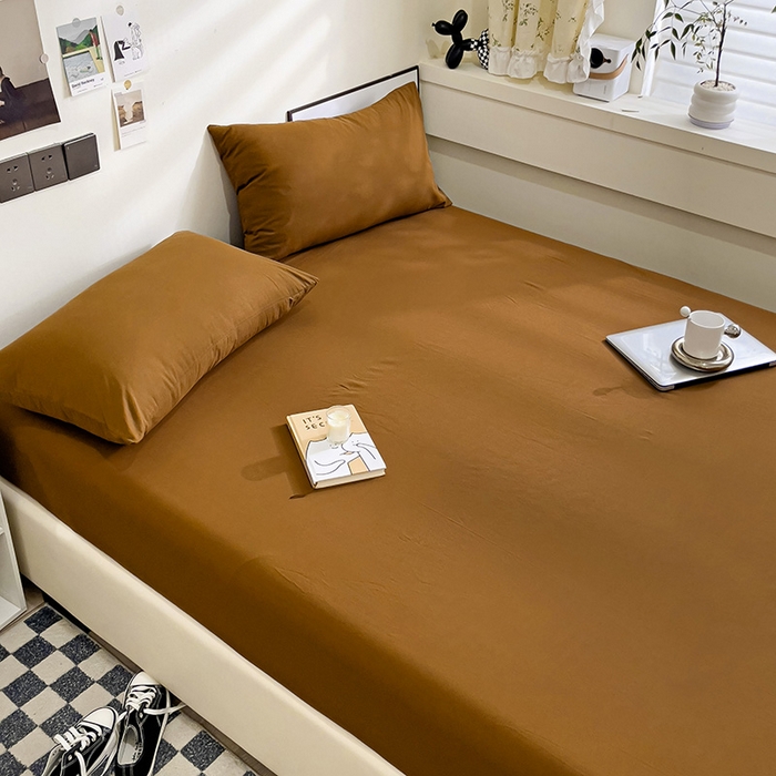 91家纺网 家纺一手货源 找家纺 六巷胡同 2023新款32支全棉纯色水洗棉单床笠 栗子棕