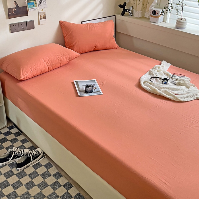 91家纺网 家纺一手货源 找家纺 六巷胡同 2023新款32支全棉纯色水洗棉单床笠 脏脏橘