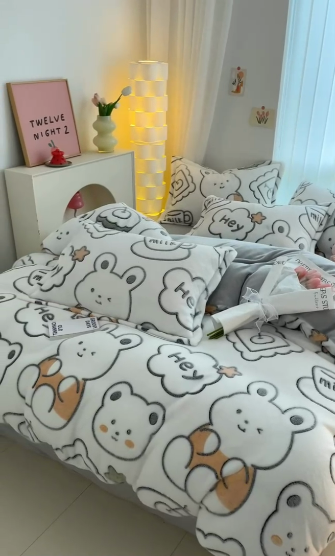 91家纺网 家纺一手货源 找家纺 同田家纺 2024秋冬新品雪花绒牛奶绒印花四件套 恐龙之家