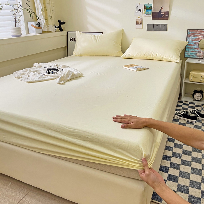 91家纺网 家纺一手货源 找家纺 六巷胡同 2023新款32支全棉纯色水洗棉单床笠 米粿黄