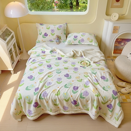 91家纺网 家纺一手货源 找家纺 （总）沐慕 2023新款牛奶绒拼羊羔绒毛毯