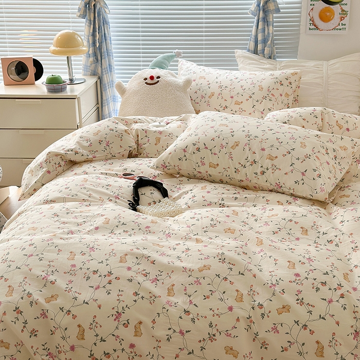 91家纺网 家纺一手货源 找家纺 昔可家纺 2023新款多巴胺卡通学生季全棉四件套 茉莉兔