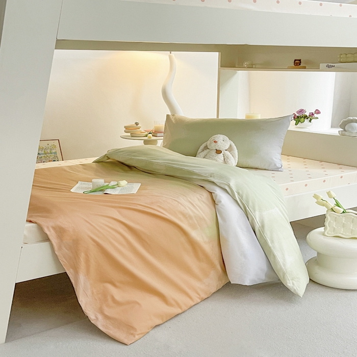 91家纺网 家纺一手货源 找家纺 昔可家纺 2023新款少女粉渐变色上下铺全棉四件套 落日橘调