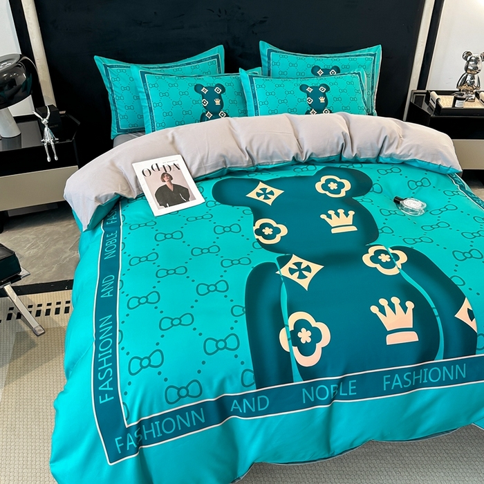 91家纺网 家纺一手货源 找家纺 色鬼布艺 2023新款加厚双面磨毛数码大版印花四件套 皇冠