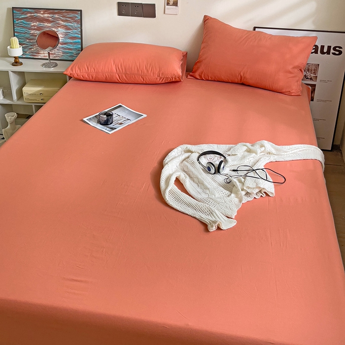 91家纺网 家纺一手货源 找家纺 六巷胡同 2023新款32支全棉纯色水洗棉单床笠 脏脏橘