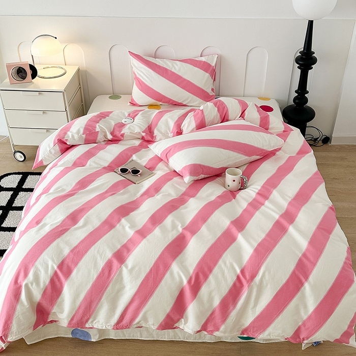 91家纺网 家纺一手货源 找家纺 （总）昔可家纺 2023新款多巴胺少女风条纹全棉四件套