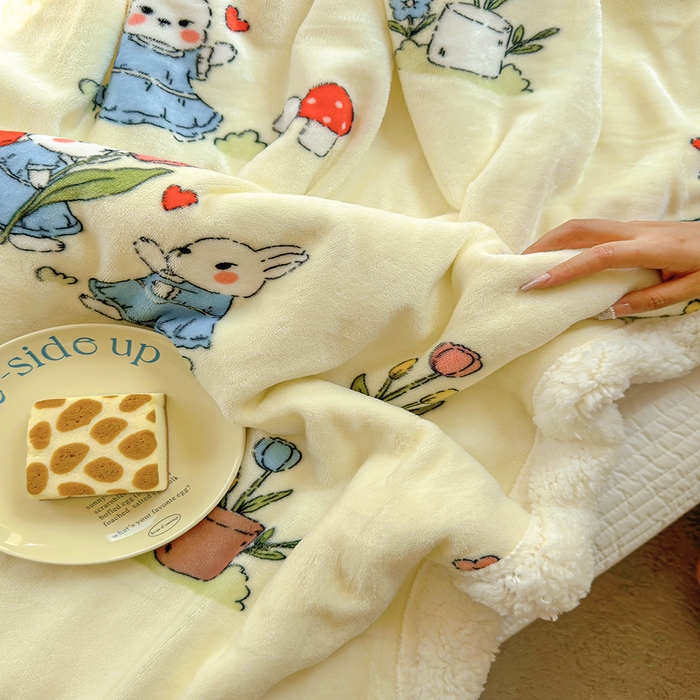 91家纺网 家纺一手货源 找家纺 沐慕 2023新款毛毯 花丛兔兔