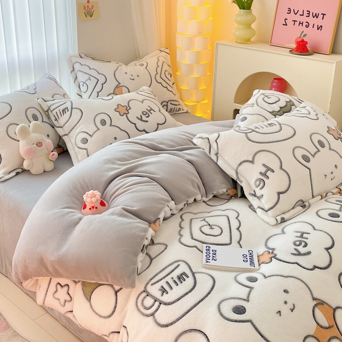 91家纺网 家纺一手货源 找家纺 同田家纺 2024秋冬新品雪花绒牛奶绒印花四件套 恐龙之家