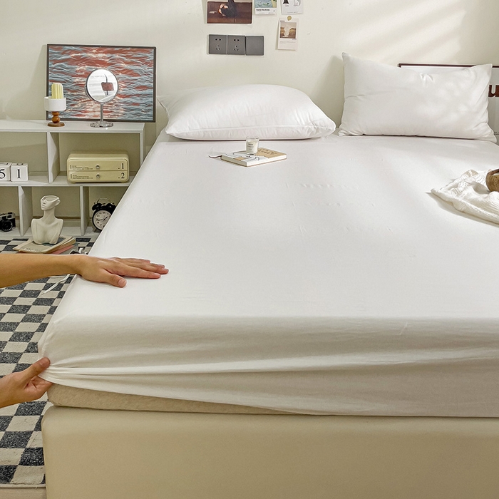 91家纺网 家纺一手货源 找家纺 六巷胡同 2023新款32支全棉纯色水洗棉单床笠 牛乳白