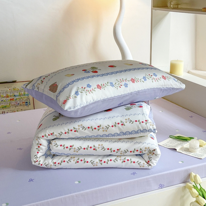 91家纺网 家纺一手货源 找家纺 昔可家纺 2023新款少女粉渐变色上下铺全棉四件套 蕾丝花边兔