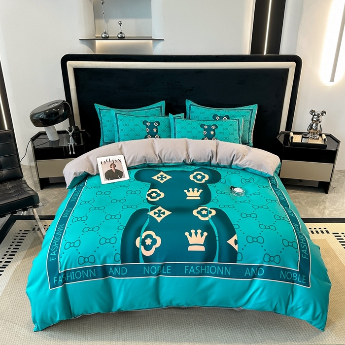 91家纺网 家纺一手货源 找家纺 色鬼布艺 2023新款加厚双面磨毛数码大版印花四件套 皇冠