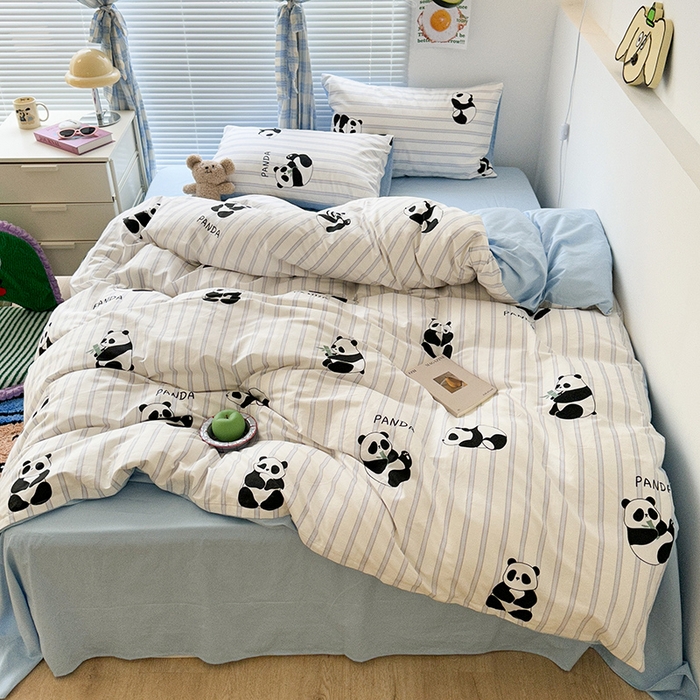 91家纺网 家纺一手货源 找家纺 昔可家纺 2023新款多巴胺卡通学生季全棉四件套 呆萌熊猫