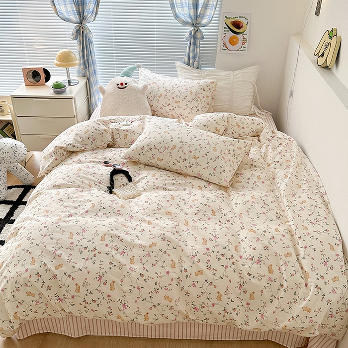 91家纺网 家纺一手货源 找家纺 昔可家纺 2023新款多巴胺卡通学生季全棉四件套 茉莉兔