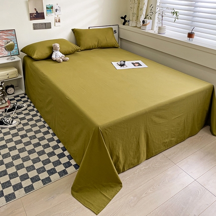 91家纺网 家纺一手货源 找家纺 六巷胡同 2023新款32支全棉纯色水洗棉单床单 咸菜绿