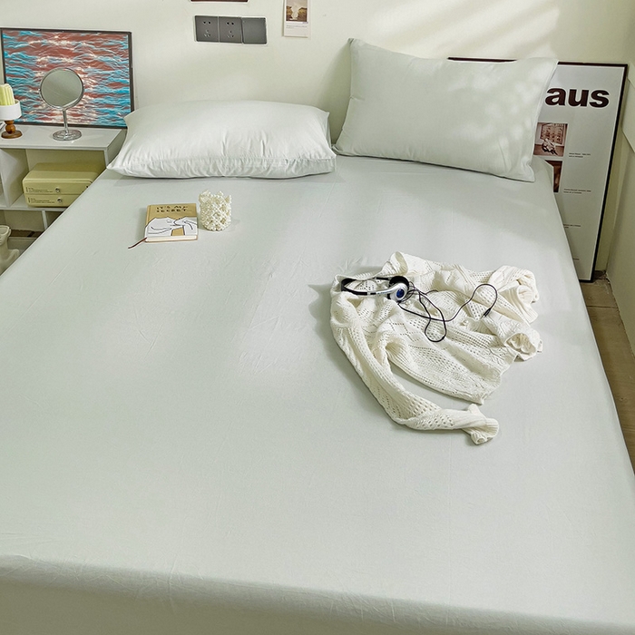 91家纺网 家纺一手货源 找家纺 六巷胡同 2023新款32支全棉纯色水洗棉单床笠 薄荷绿