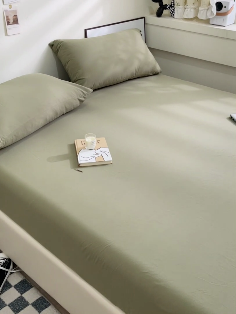 91家纺网 家纺一手货源 找家纺 六巷胡同 2023新款32支全棉纯色水洗棉单床笠 迷雾灰