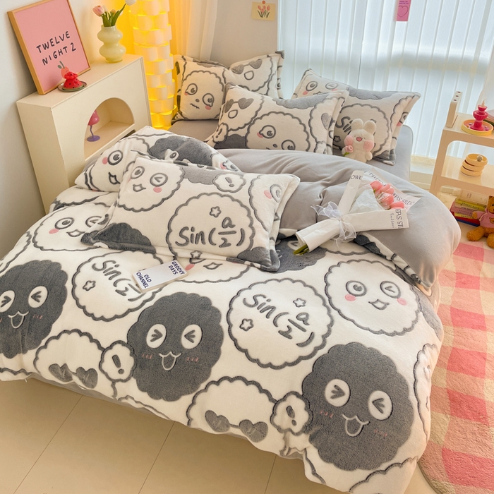 91家纺网 家纺一手货源 找家纺 同田家纺 2024秋冬新品雪花绒牛奶绒印花四件套 百变煤球