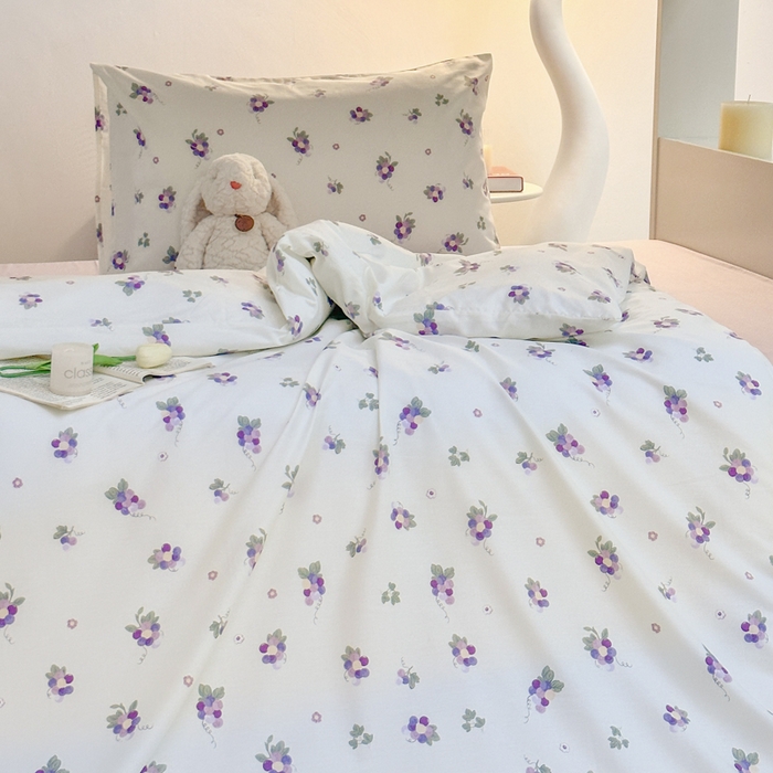 91家纺网 家纺一手货源 找家纺 昔可家纺 2023新款少女粉渐变色上下铺全棉四件套 紫色葡萄