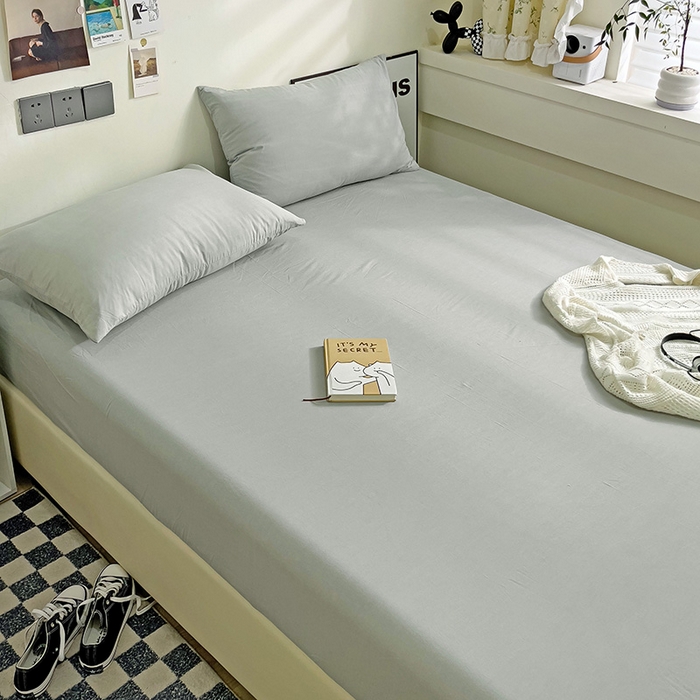 91家纺网 家纺一手货源 找家纺 六巷胡同 2023新款32支全棉纯色水洗棉单床笠 奶奶灰