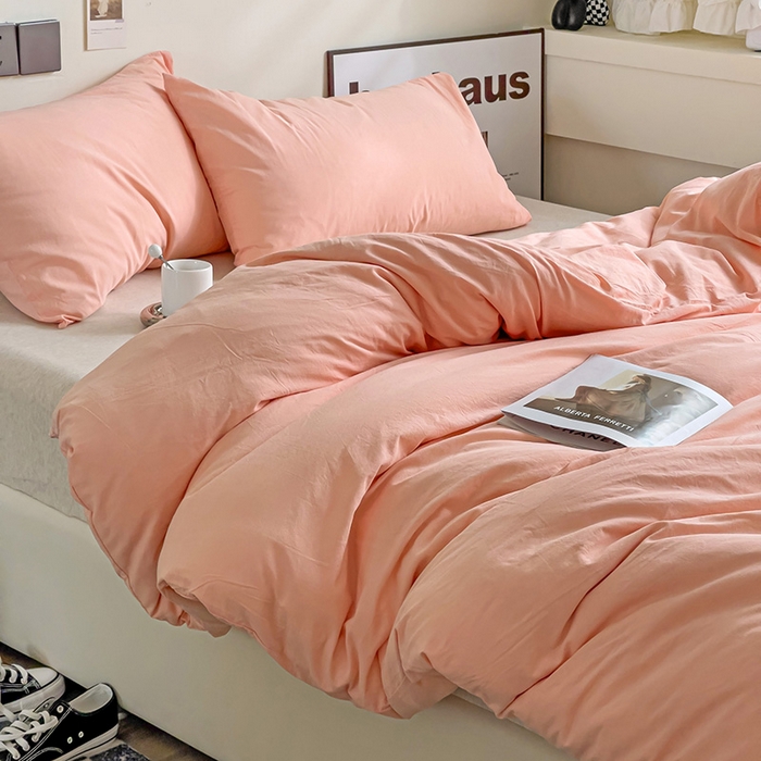 91家纺网 家纺一手货源 找家纺 六巷胡同 2023新款32支全棉纯色水洗棉单被套 蜜桃粉