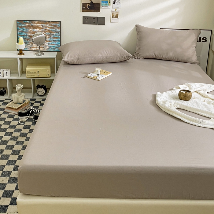 91家纺网 家纺一手货源 找家纺 六巷胡同 2023新款32支全棉纯色水洗棉单床笠 迷雾灰