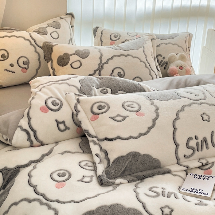 91家纺网 家纺一手货源 找家纺 同田家纺 2024秋冬新品雪花绒牛奶绒印花四件套 百变煤球