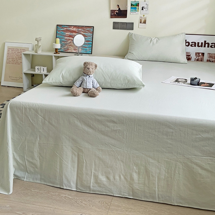 91家纺网 家纺一手货源 找家纺 六巷胡同 2023新款32支全棉纯色水洗棉单床单 薄荷绿