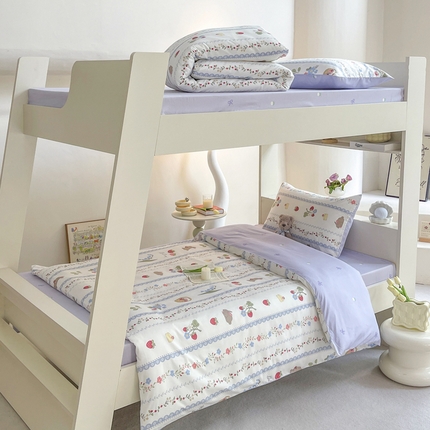 昔可家纺 2023新款少女粉渐变色上下铺全棉四件套 蕾丝花边兔