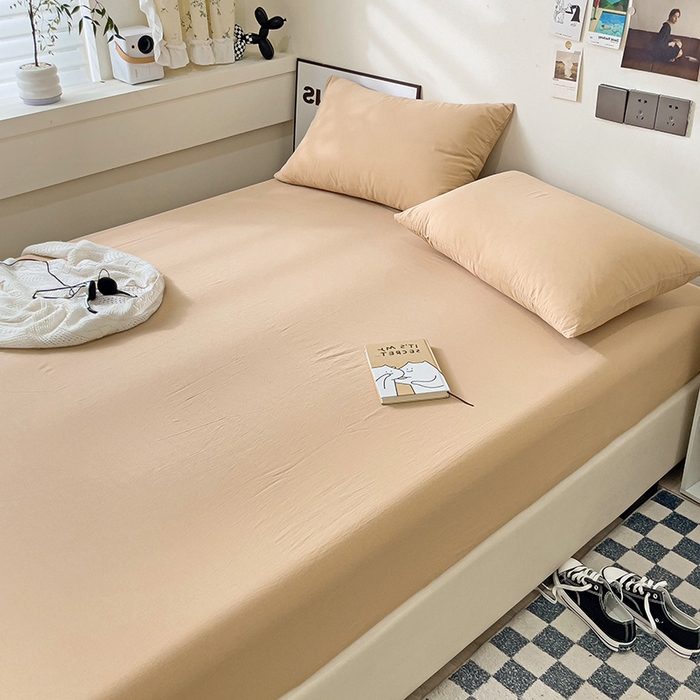 91家纺网 家纺一手货源 找家纺 六巷胡同 2023新款32支全棉纯色水洗棉单床笠 奶茶咖