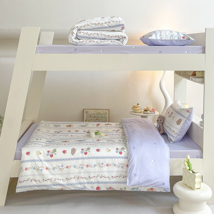 91家纺网 家纺一手货源 找家纺 昔可家纺 2023新款少女粉渐变色上下铺全棉四件套 蕾丝花边兔