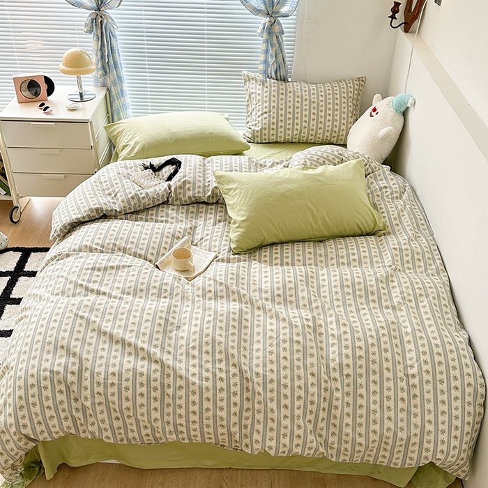 91家纺网 家纺一手货源 找家纺 昔可家纺 2023新款法式田园花卉混搭全棉四件套 木槿花